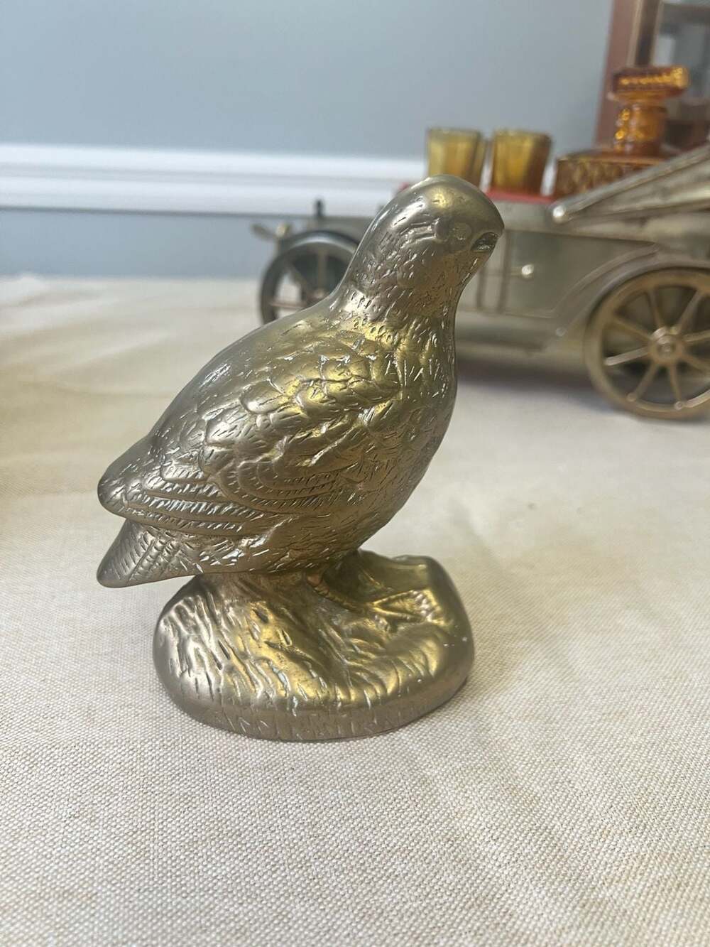 Vintage Brass Quail Bird Figurine Sculpture
